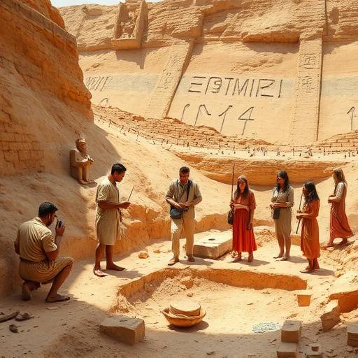 Foto di un team di archeologi che lavora su un nuovo sito di scavo in Egitto