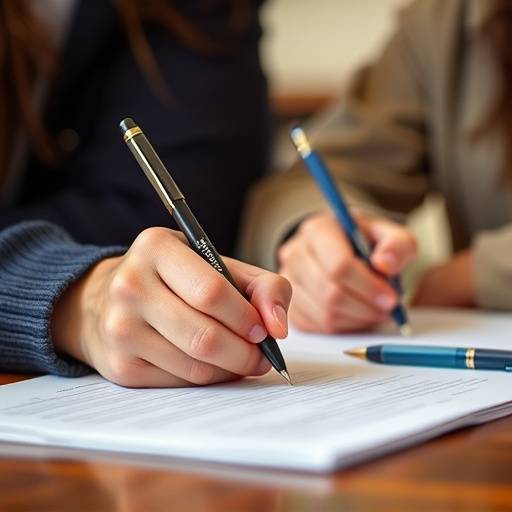 Mano che stringe una penna, simbolo di collaborazione e scrittura