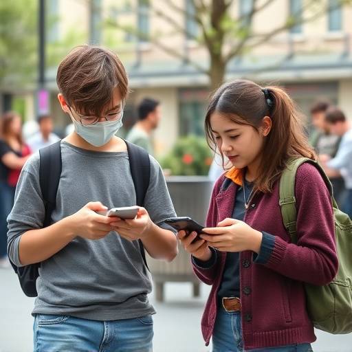 Un gruppo di giovani che utilizzano dispositivi digitali in uno spazio pubblico.